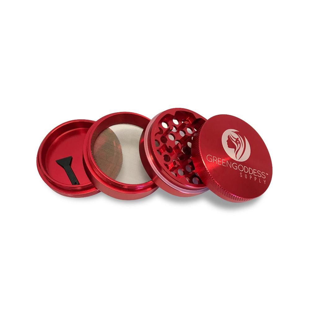 2.5" 4-Piece Aluminum Grinder - Red - Green Goddess Supply