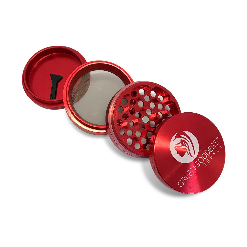 2.5" 4-Piece Aluminum Grinder - Red - Green Goddess Supply