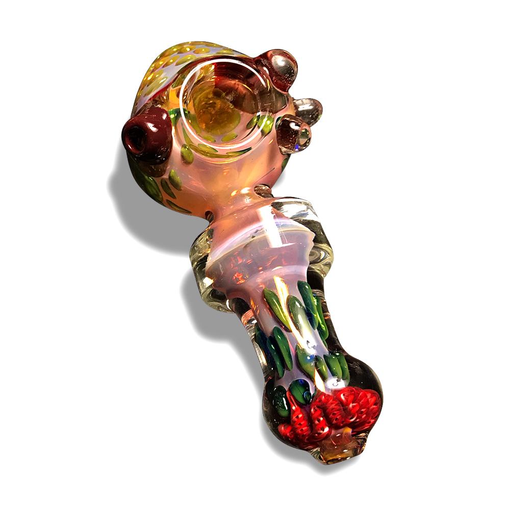 Multi-Colored Glass Spoon with Pink Swirls - Green Goddess Supply