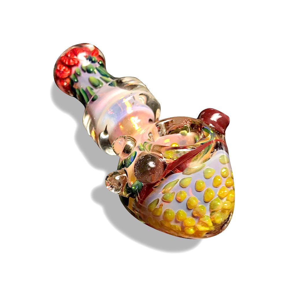 Multi-Colored Glass Spoon with Pink Swirls - Green Goddess Supply