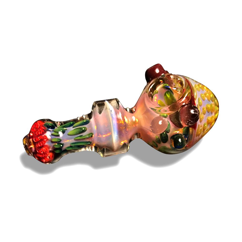 Multi-Colored Glass Spoon with Pink Swirls - Green Goddess Supply
