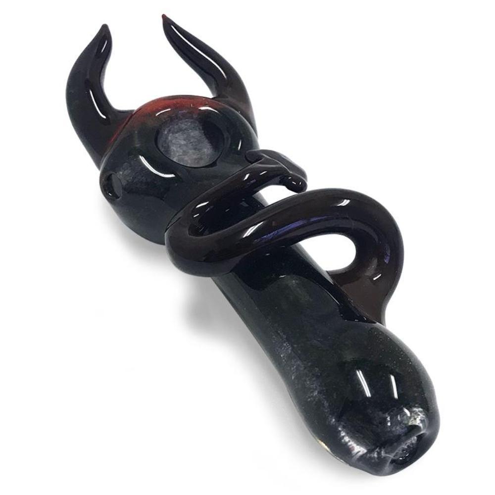The Little Devil - Black and Red Glass Spoon - Green Goddess Supply